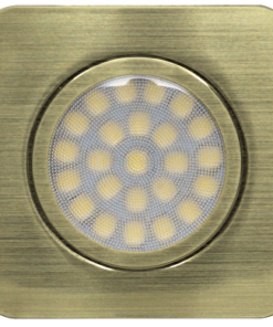 LED cabinet downlight for building-in, square 3W, 4200K, 12V DC, IP44, satin brass