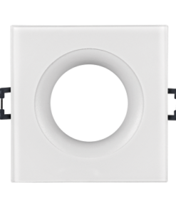 Ceiling downlight frame, square, white, fixed, IP44, aluminium and glass