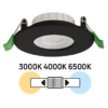 LED downlight for building-in, dimmable, black, 6W, 3000K/4000K/6500K, 220-240V AC, IP44