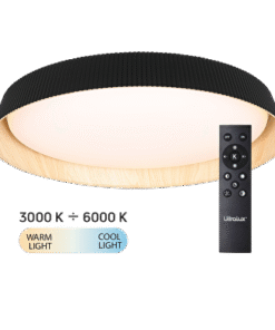 LED dimmable CCT ceiling lamp with remote control black and wood, 72W max, IP20, round