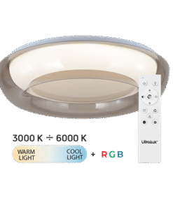 LED dimmable ССТ+RGB ceiling lamp with remote control, smoky quartz, 28W+5W, 3000K-6000К, 220-240V AC, round, IP20