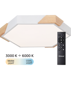 LED Slim dimmable CCT ceiling lamp with remote control, white with wooden details, max.72W, 3000K-6000К, 220-240V AC, hexagon, IP20. SPL9L72RCW