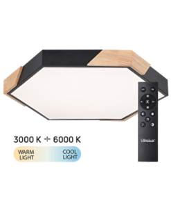 LED Slim dimmable CCT ceiling lamp with remote control, black with wooden details, max.72W, 3000K-6000К, 220-240V AC, hexagon, IP20. SPL9L72RCB